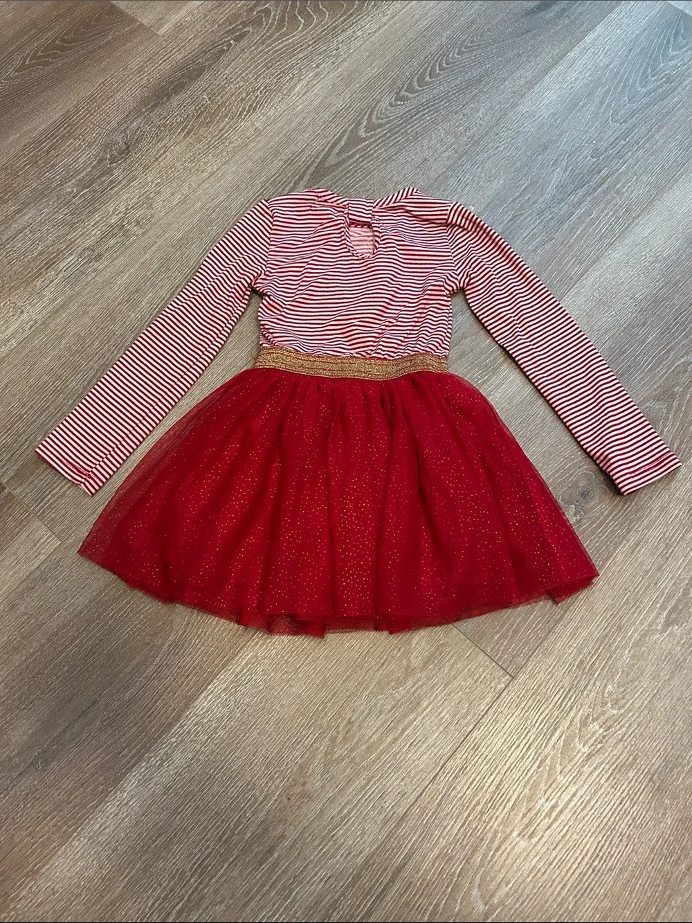 btween Red Striped Unicorn Tulle Dress with Gold Waistband